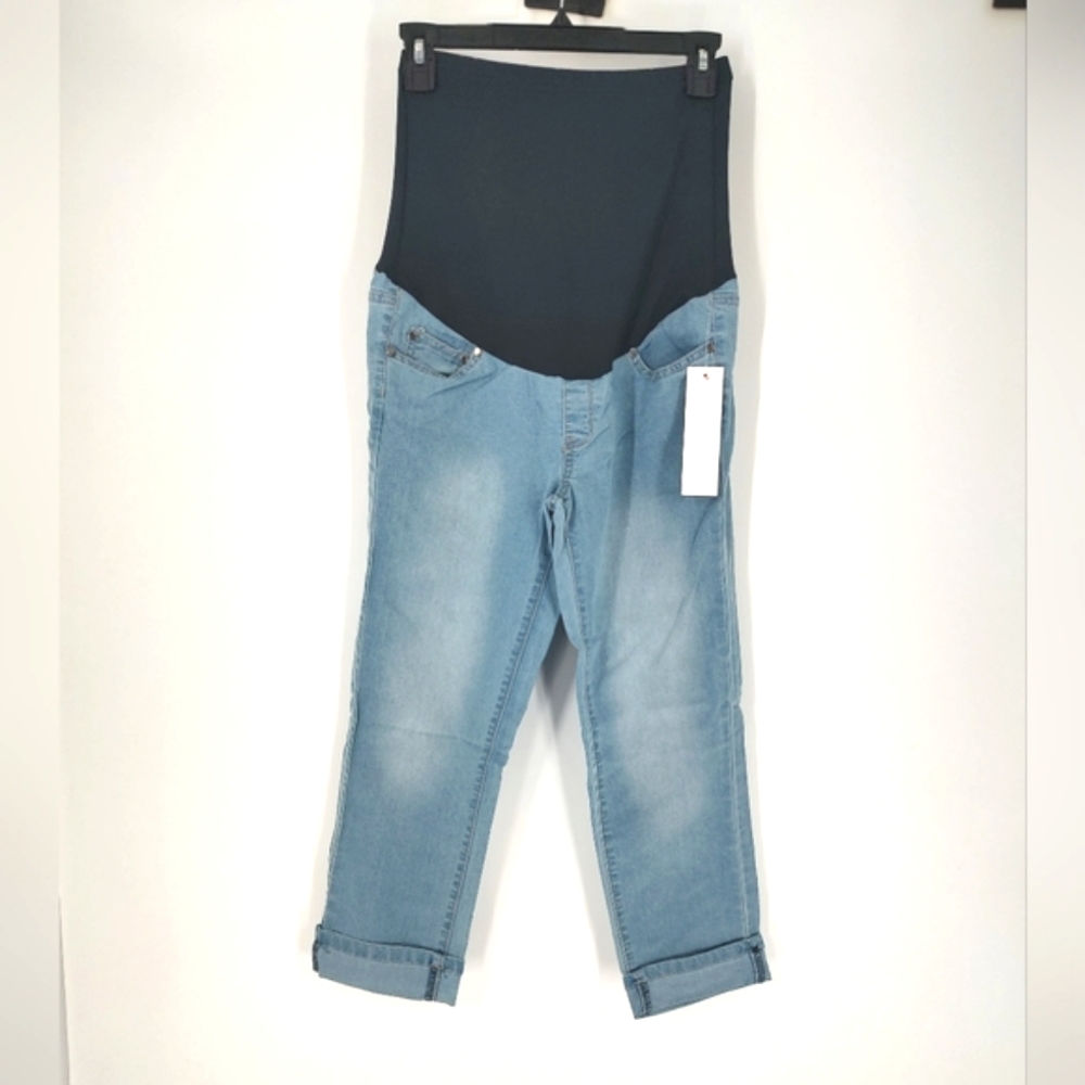 Times Two, Light Rinse Cuffed Over Belly Maternity Capri Jeans